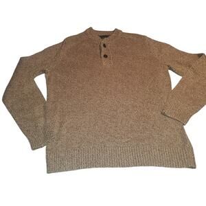 Vintage Eddie Bauer Size Large Tall 2 Button Henley Sweater Cotton Brown Grandpa